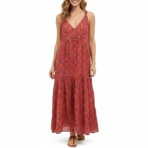 Joie Tea Rose Cotton Sundress Pink &‎ Red Maxi Dress Size Medium Relaxed Fit